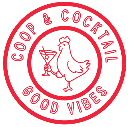Coop & Cocktail neon roundel: a chicken holding a martini